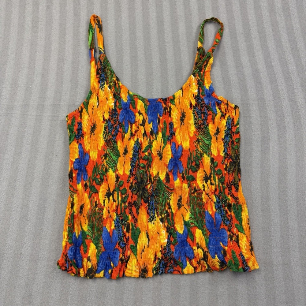 Island Planet Miami Beach Vintage Smocked Crinkle Popcorn Tank Top Women's Small